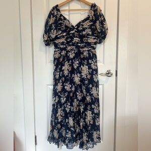 NWT Abercrombie & Fitch Blue Floral Puff Sleeve Pleated Dress